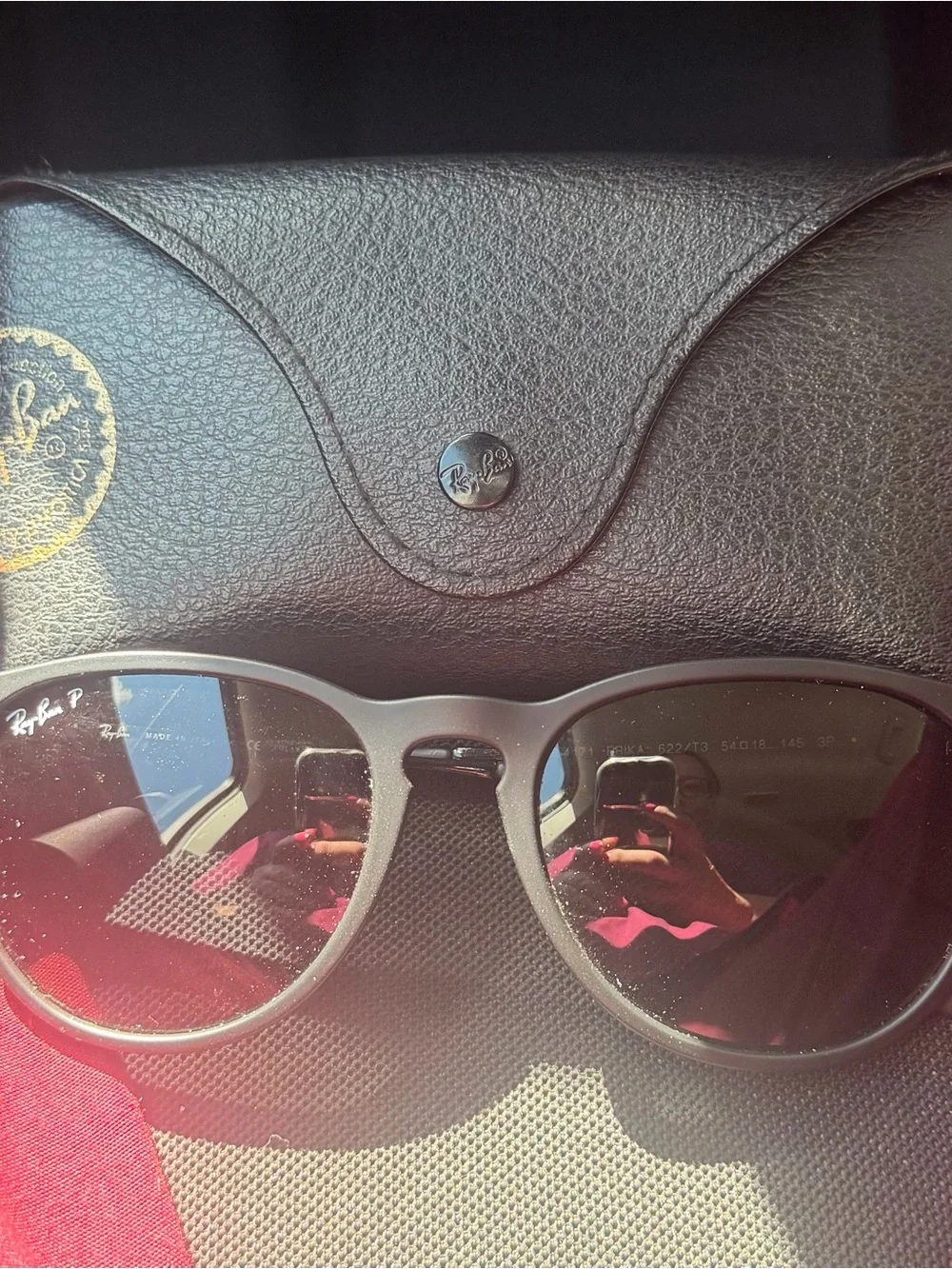 Ray-Ban Matte Black ERIKA Polarized Sunglasses with Dark Lenses with case.